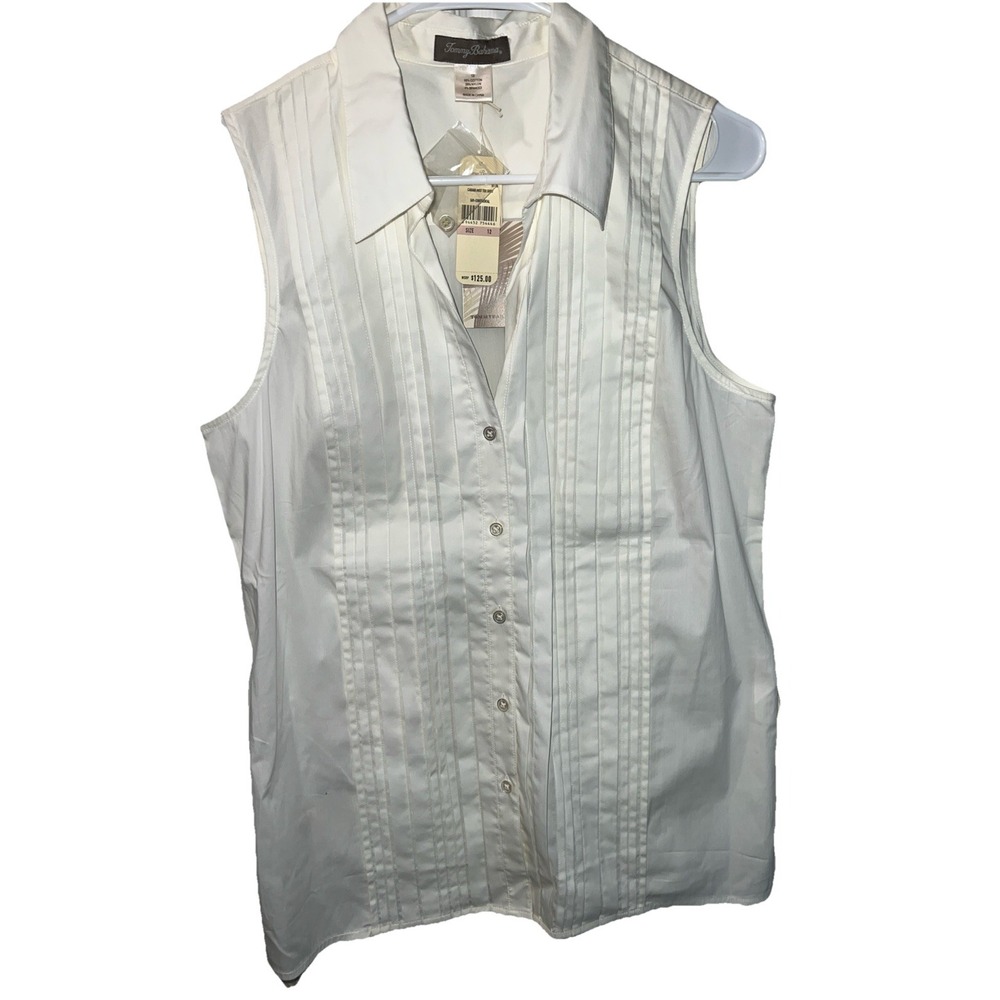 Tommy Bahama Women's Sleeveless Ivory Mist Tux Shirt Size 12 NWT